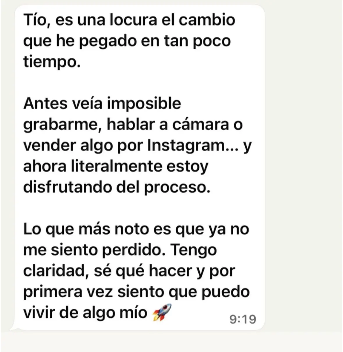 Mensaje de WhatsApp de un cliente del método Rompe tu Bloqueo