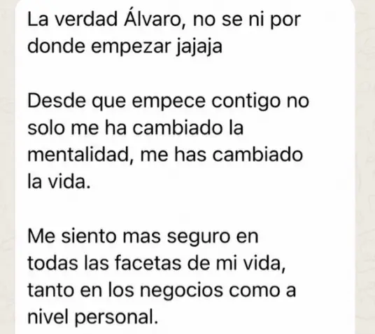 Mensaje de WhatsApp de un cliente del método Rompe tu Bloqueo