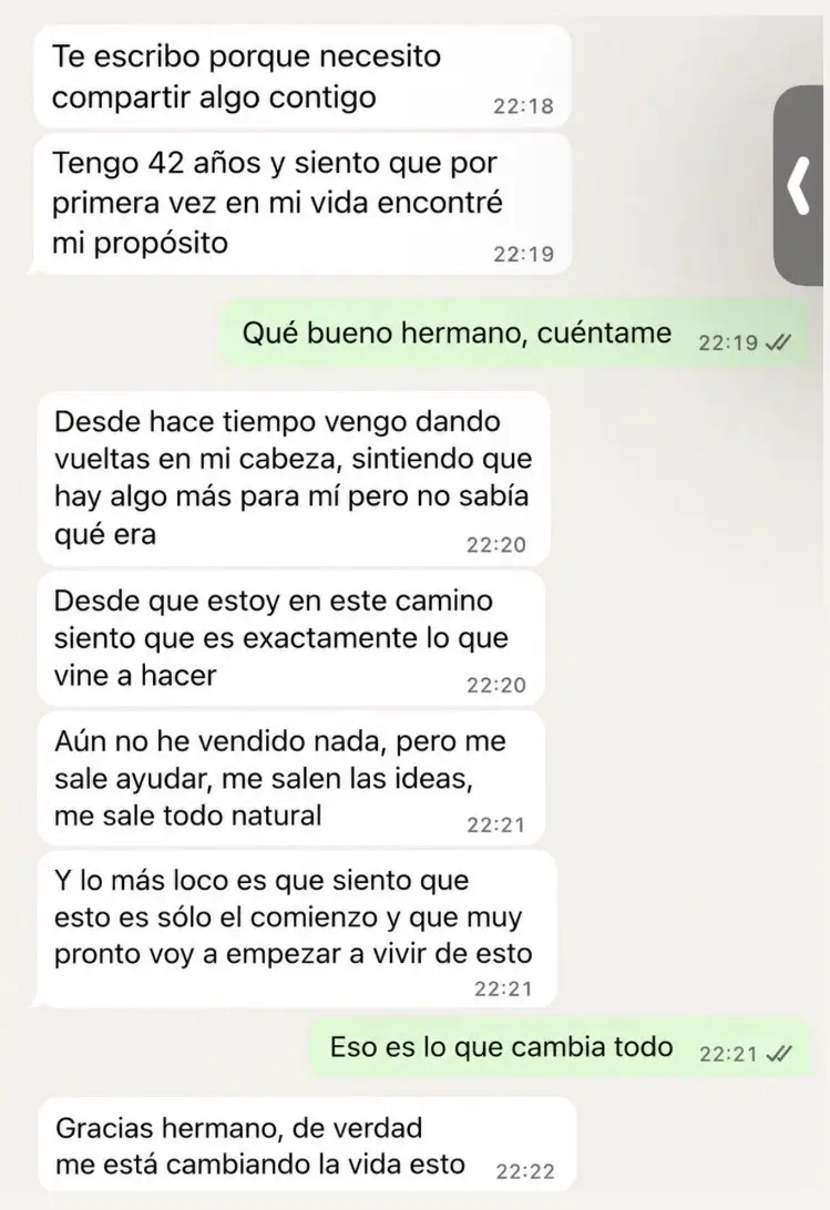 Mensaje de WhatsApp de un cliente del método Rompe tu Bloqueo